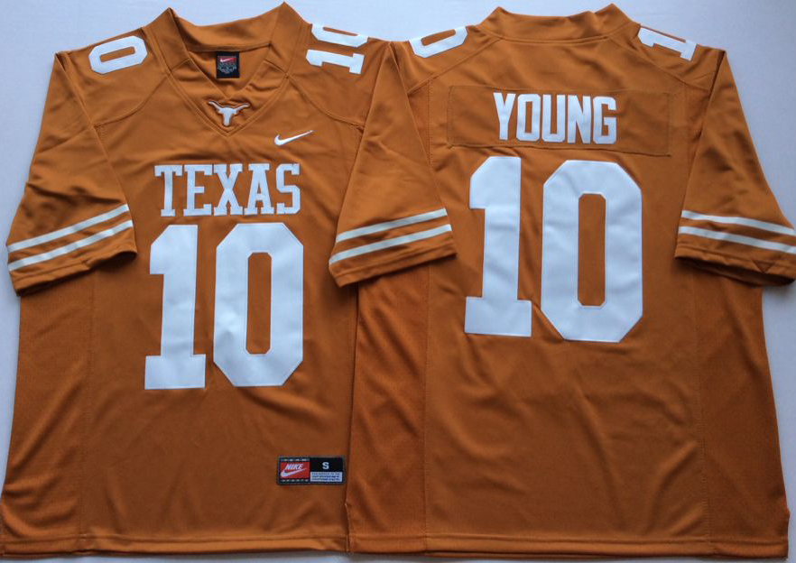 Men Texas Longhorns 10 Young Yellow Nike NCAA Jerseys